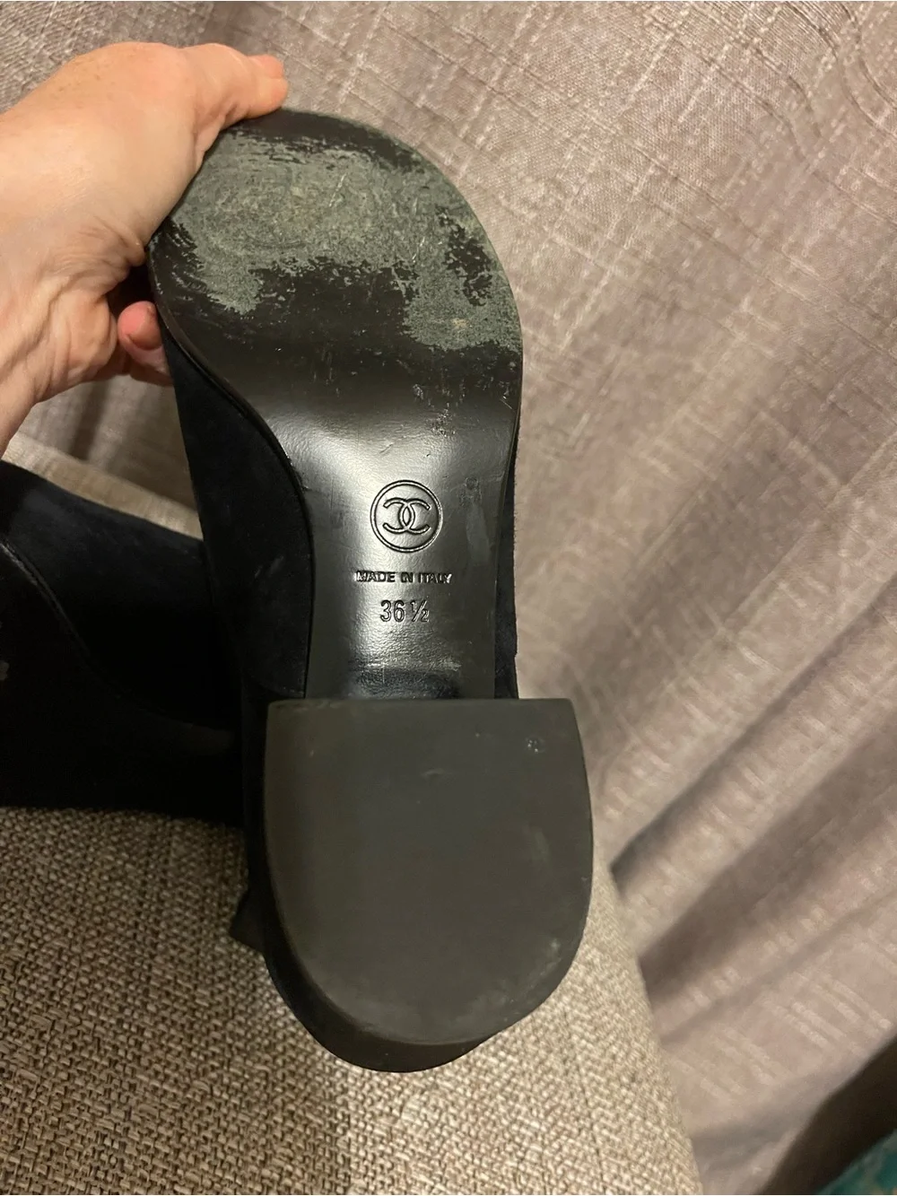 CHANEL black suede